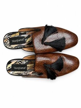 Meijiana Brown Woven Tassel Mule Loafers Men’s Size 10 Slip On Pointed Toe Flats